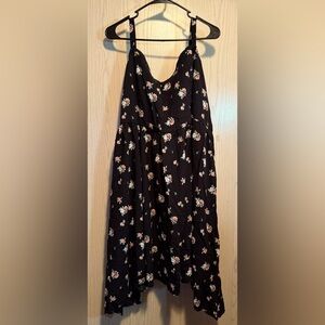 Torrid black floral challis sharkbite hem dress